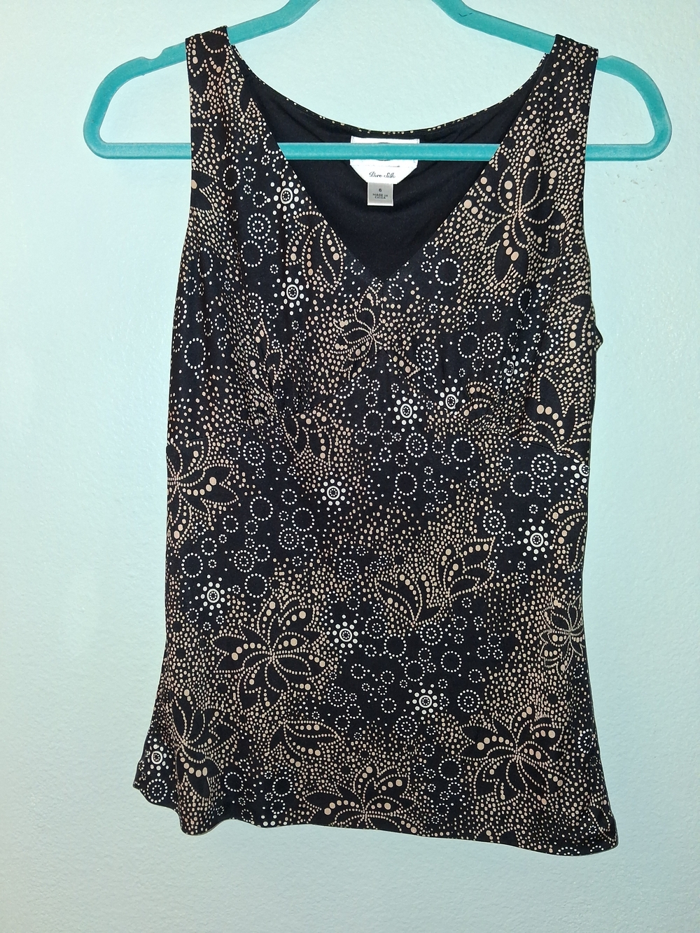 Talbots Black Patterned Sleeveless 100% Silk Top | Size M